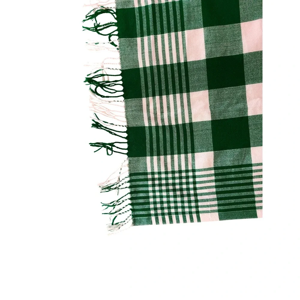 Classic Green White Buffalo Check Plaid Blanket Fringe Throw Cozy Comfort - Picture 3 of 5